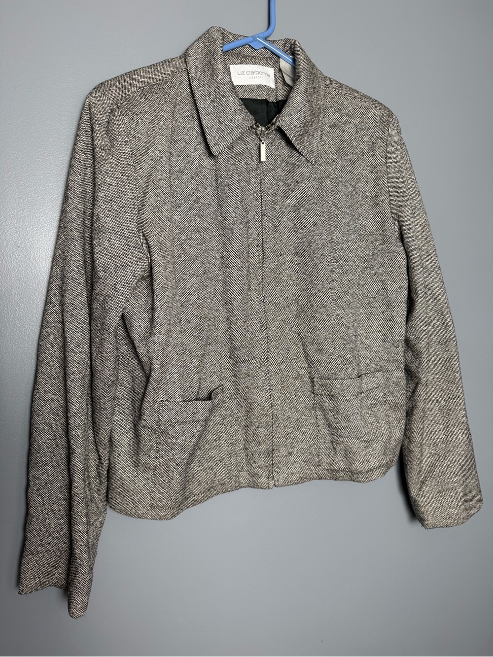Liz Claiborne Lizsport Black-and-White Tweed Zip-Up Jacket Blazer Women's Sz M